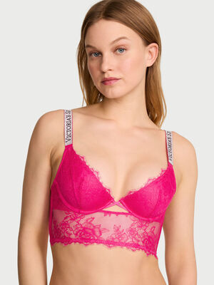 Logo Shine Strap Lace Longline Demi Bra