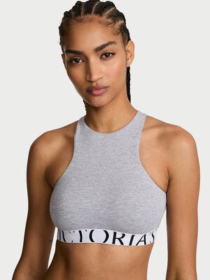 Cotton Exploded Logo Unlined High-Neck Bralette