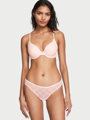 Flocked Logo Mesh Thong Panty,  Flocked Logo Mesh Thong Panty