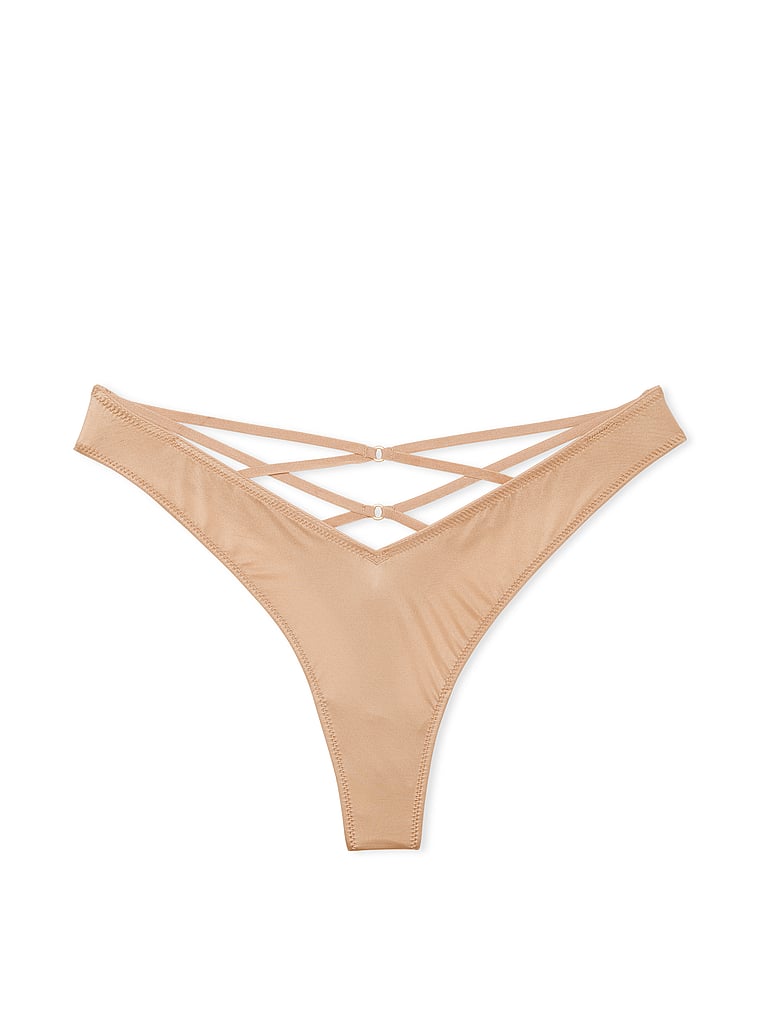 Smooth Strappy-Back High-Leg Thong Panty image number null