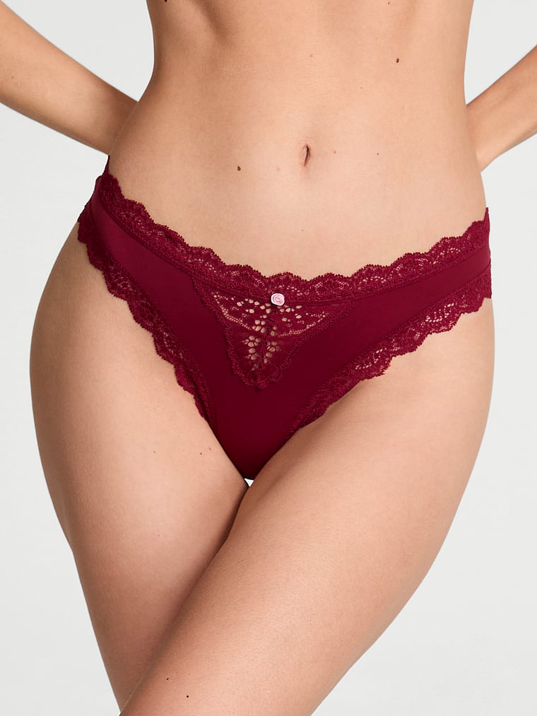 Lace-Trim Thong Panty image number null