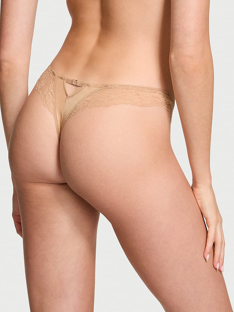 Rose Lace-Trim High-Leg Thong Panty image number null