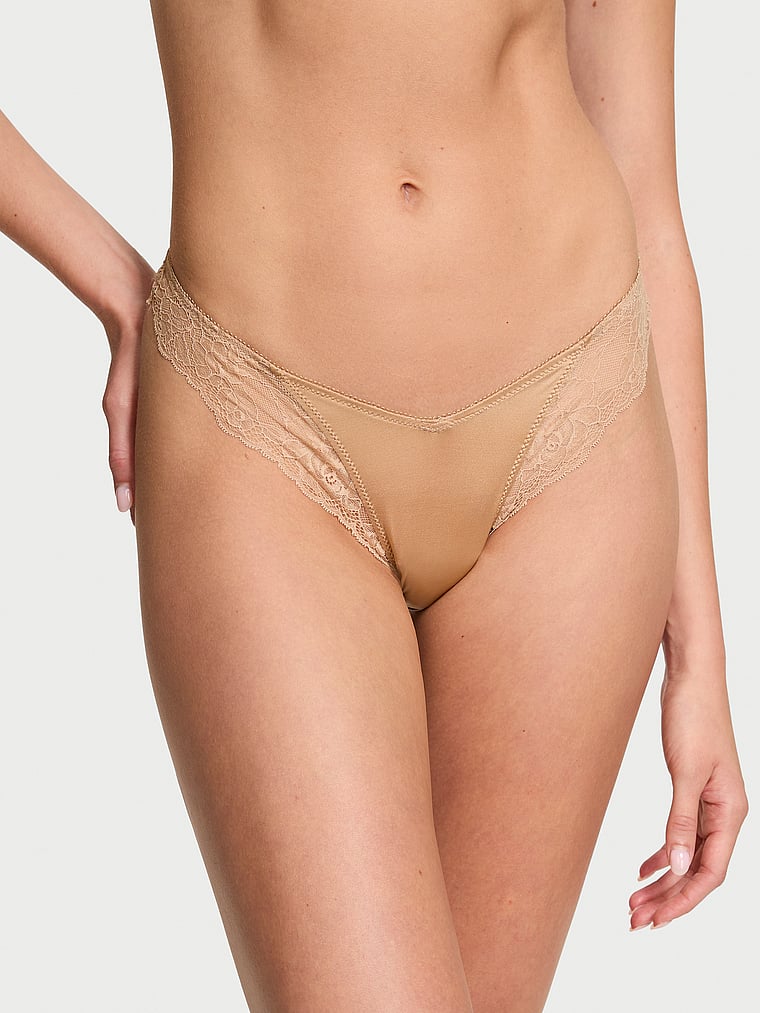 Rose Lace-Trim High-Leg Thong Panty image number null