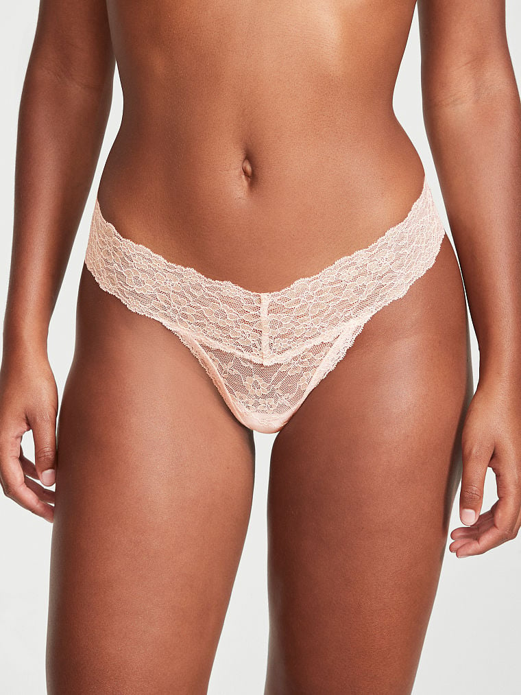 Shimmer Lace Lace-Up Thong Panty image number null