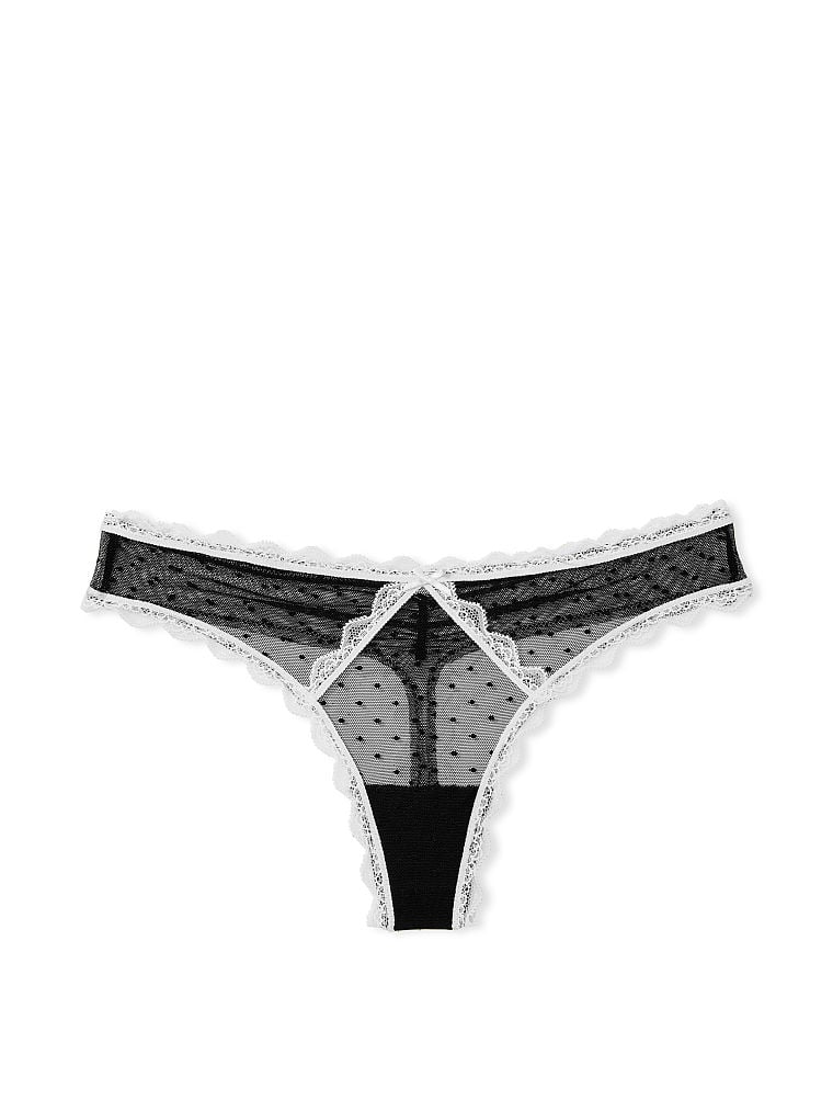 Swiss Dot Lace Thong Panty image number null