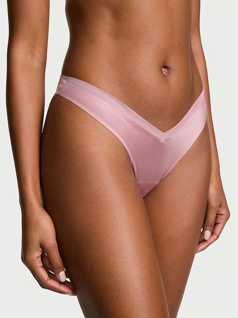 Sheer Reveal Mesh-Trim Strappy-Back Thong Panty image number null