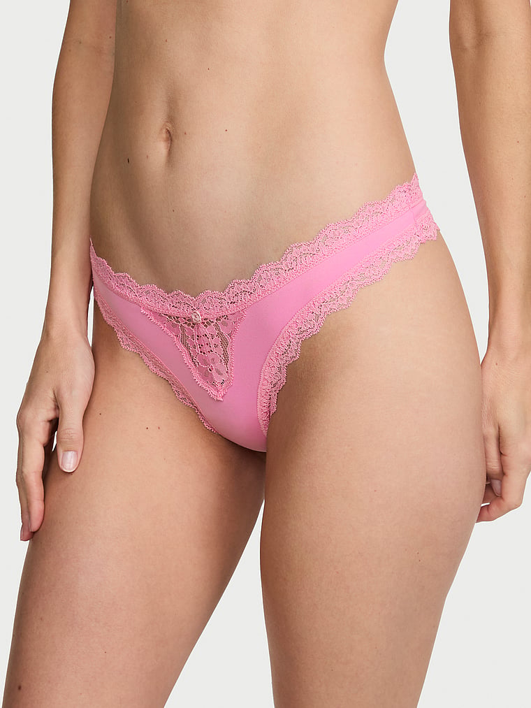 Lace-Trim Thong Panty image number null