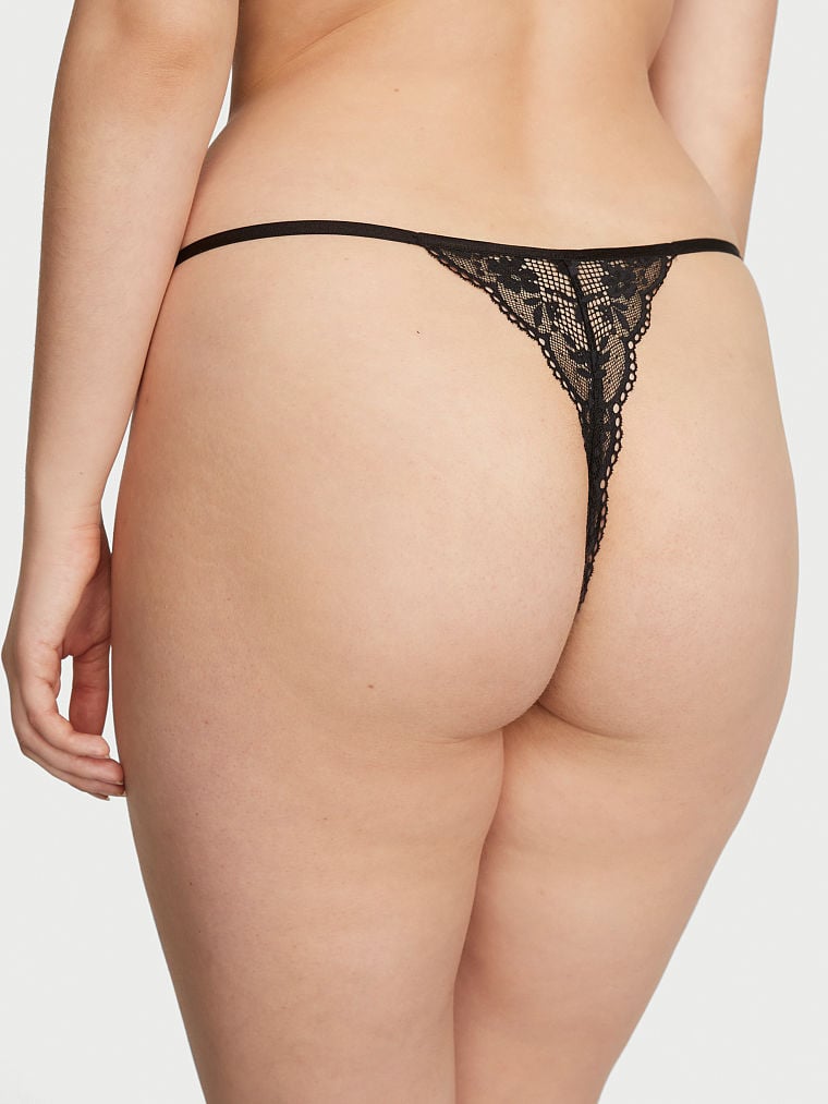 Adjustable String Lace Thong Panty image number null