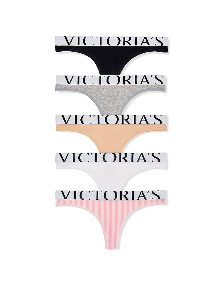 5-Pack Exploded Logo Cotton Thong Panties image number null