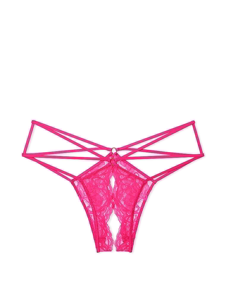 Lace Strappy Crotchless Cheeky Panty image number null
