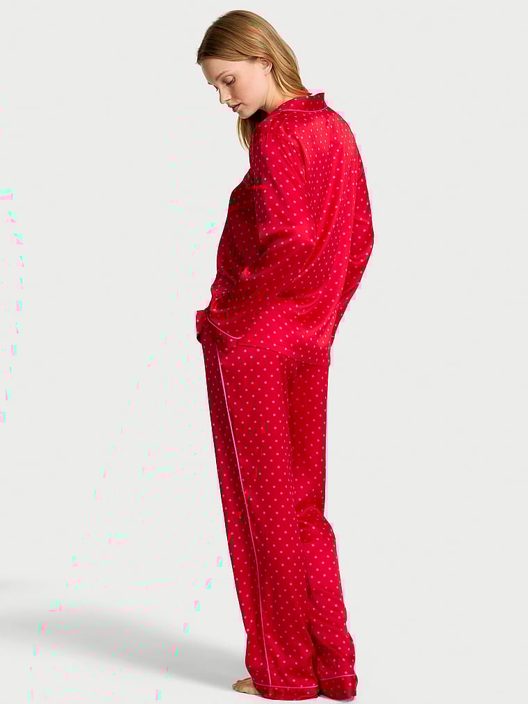 Glazed Satin Long Pajama Set image number null