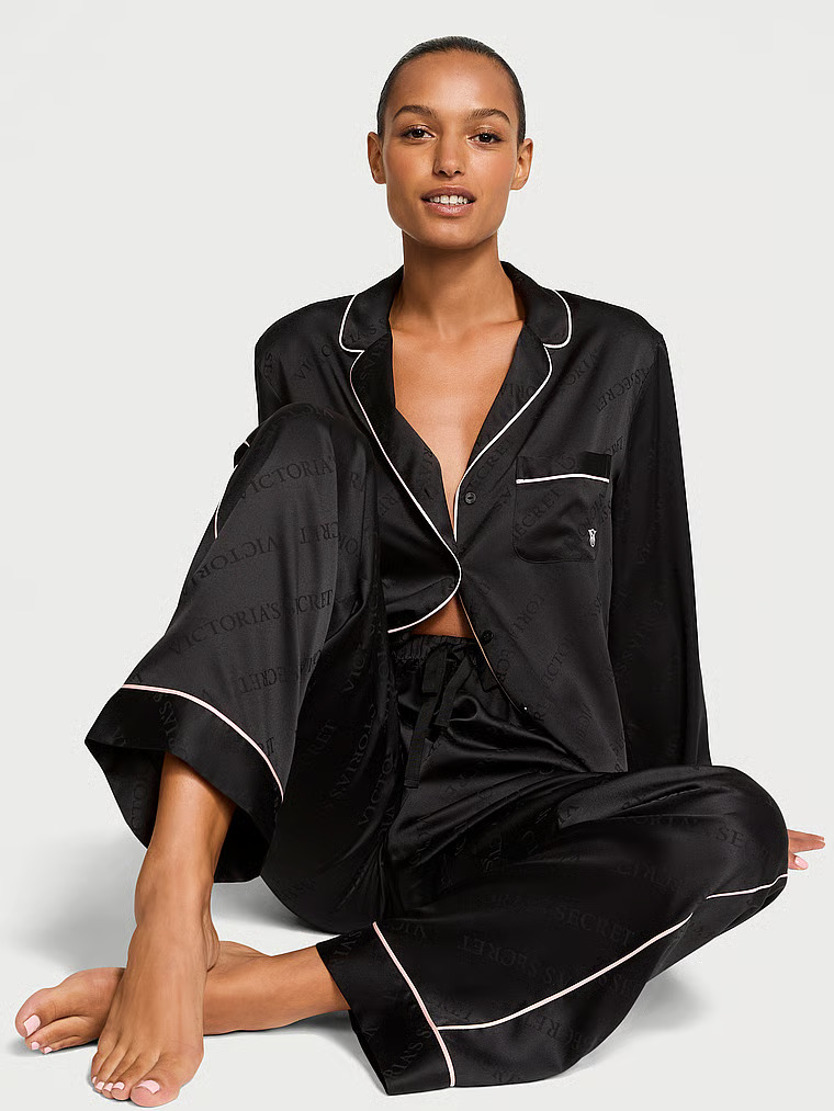 Glazed Satin Long Pajama Set image number null