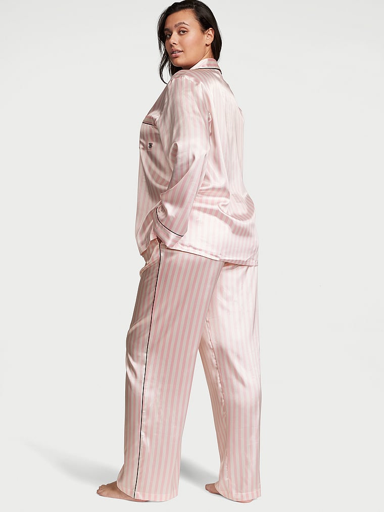 Glazed Satin Long Pajama Set image number null
