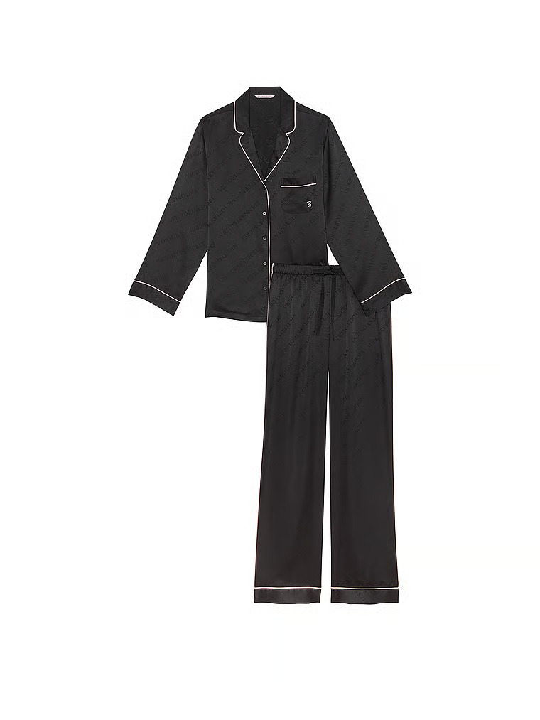 Glazed Satin Long Pajama Set image number null