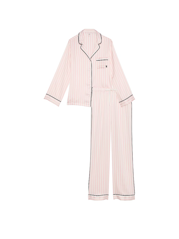 Glazed Satin Long Pajama Set image number null