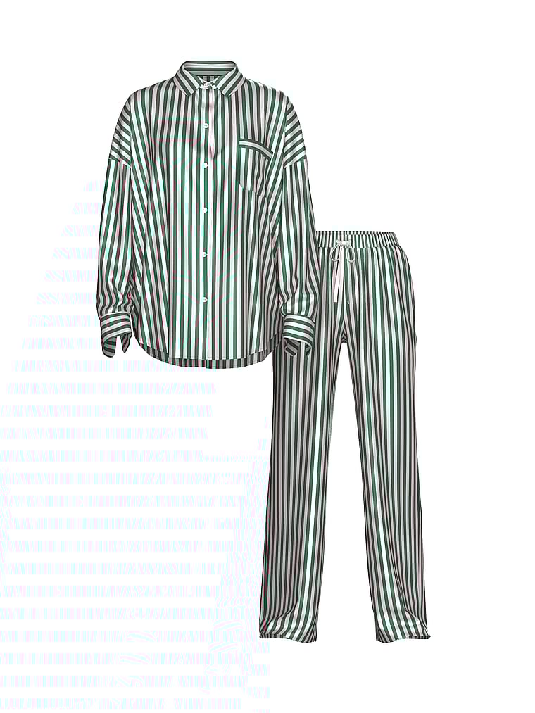 Signature Satin Oversized Long Pajama Set image number null