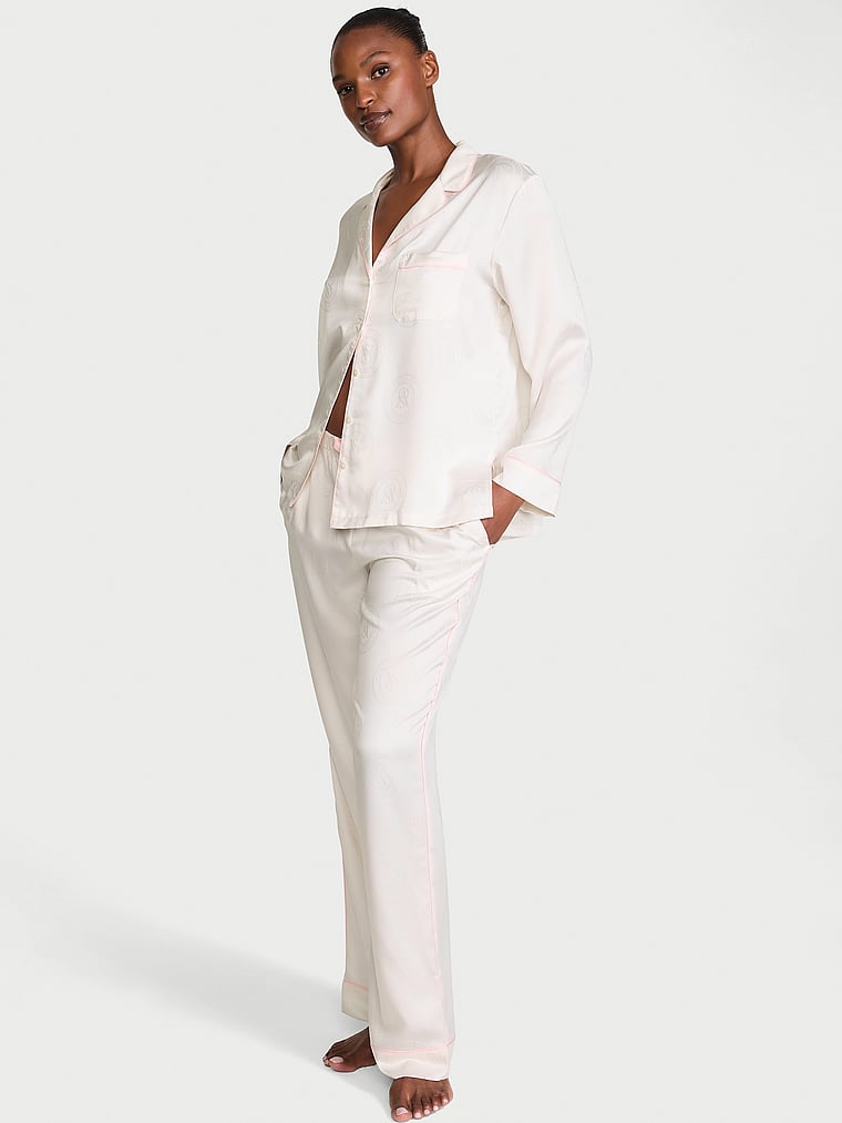 Glazed Satin Long Pajama Set image number null