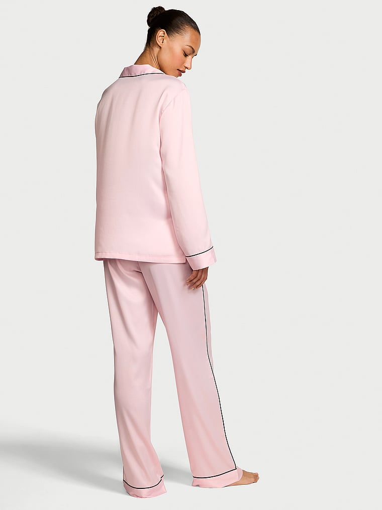 Glazed Satin Long Pajama Set image number null