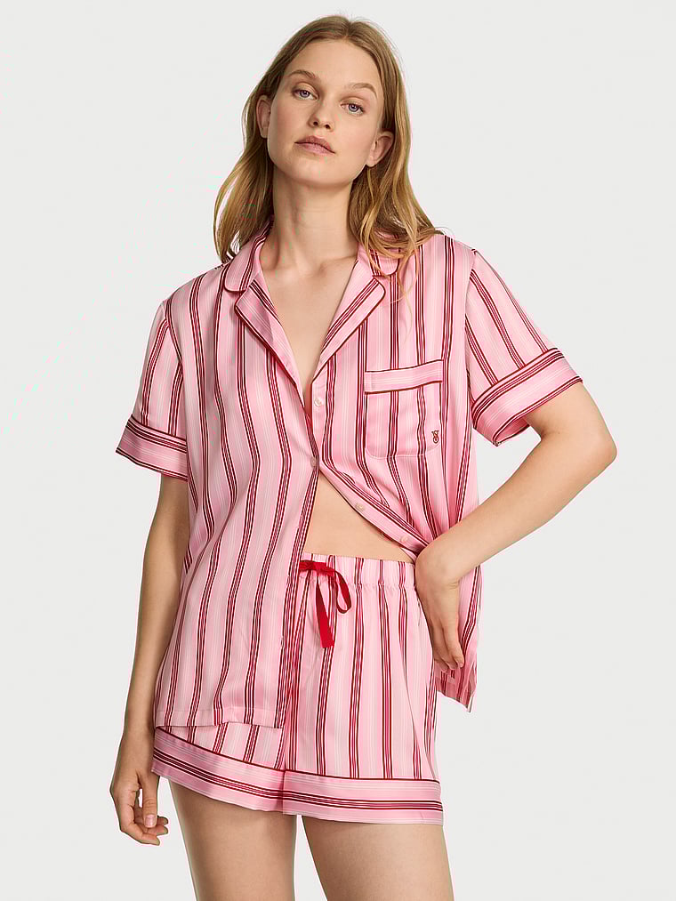 Glazed Satin Short Pajama Set image number null